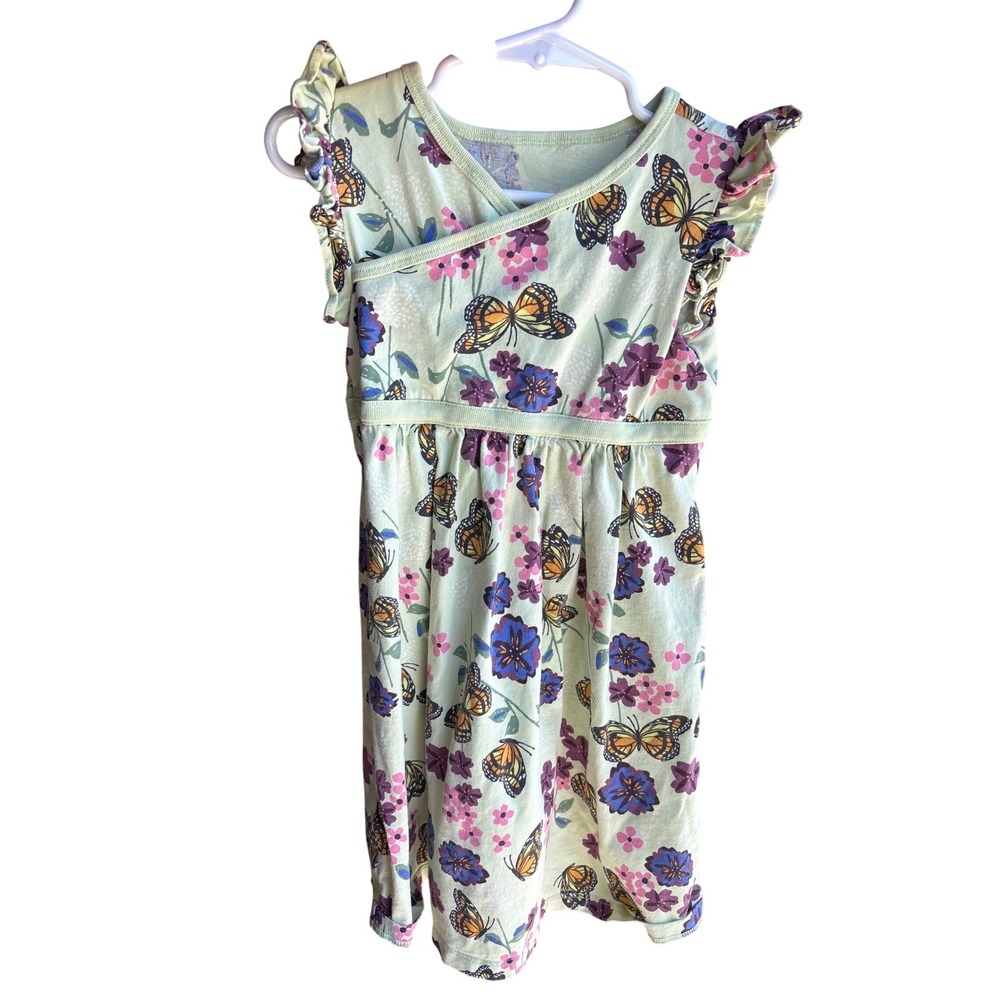 Tea Collection Girls Butterfly Floral Ruffle Sleeve Cotton Wrap Dress Green 4T